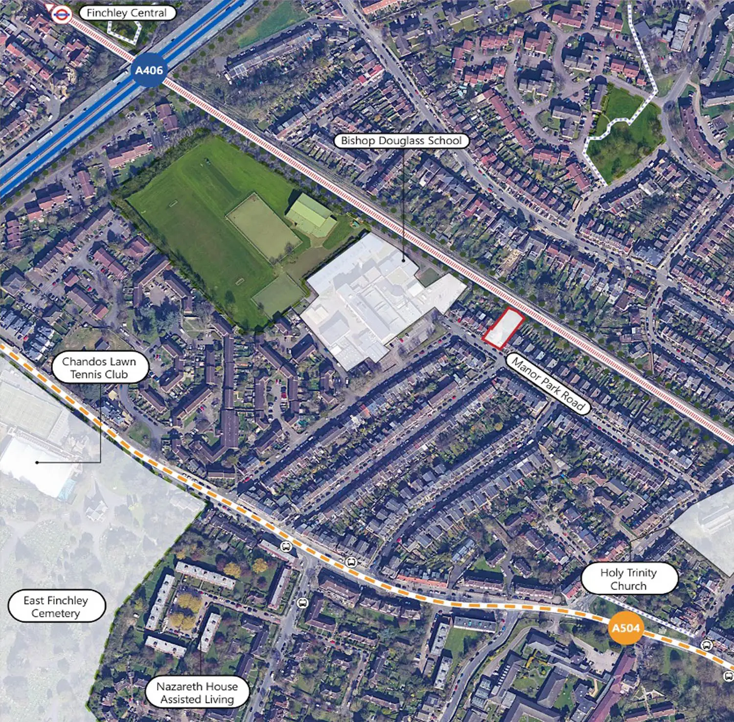 Site plan drawing with red line boundary